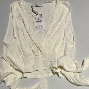 Zara Ivory Textured Wrap Blouse